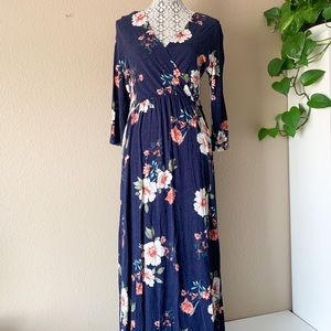 Beachcoco Maxi Maternity Dress, Blue Floral, XL